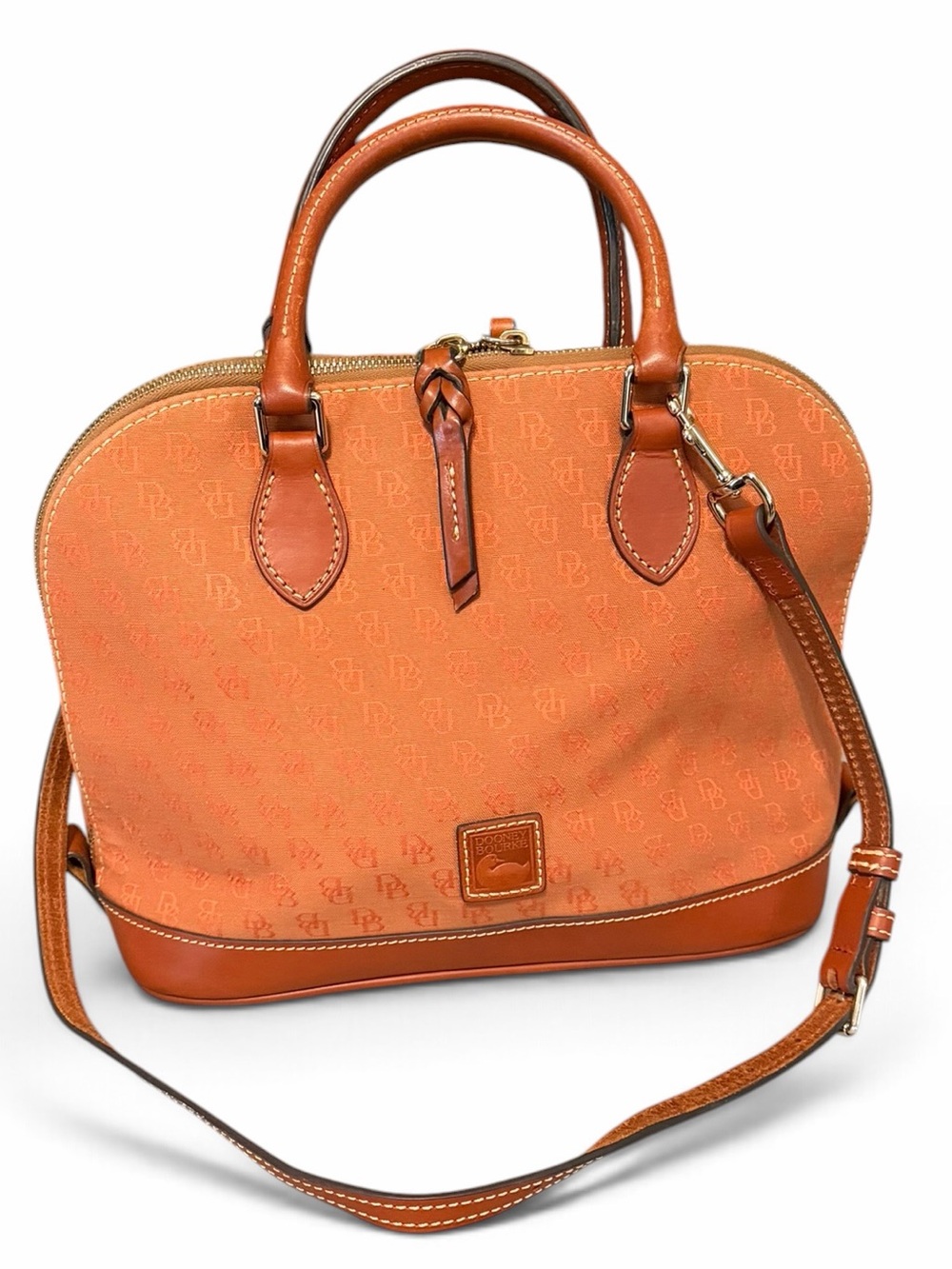 Dooney & Bourke Orange Dome Satchel with Tan Trim and Crossbody Strap